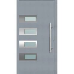 Aluminium Sicherheits-Haustür Neapel Exklusiv 75 mm grau 100 x 210 cm Anschlag rechts inkl Griffset^ Sale