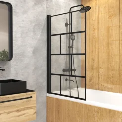 Badewannenfaltwand Bricks schwarz 75 x 125 cm^Aurlane Clearance