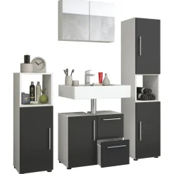 VCM Badset Flandu mit Spiegelschrank weiß/schwarz