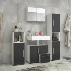 VCM Badset Flandu mit Spiegelschrank weiß/schwarz