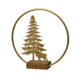 Baum mit Hirsch auf Birke Eisen gold LxBxH 7 x 28,5 x 28 cm^ Hot