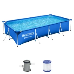 Steel Pro Frame Pool-Set mit Filterpumpe 400 x 211 x 81 cm blau eckig^Bestway Outlet