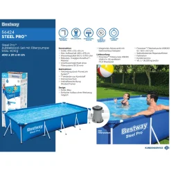 Steel Pro Frame Pool-Set mit Filterpumpe 400 x 211 x 81 cm blau eckig^Bestway Outlet