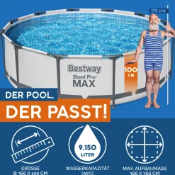 Steel Pro Max Frame-Pool-Set mit Filterpumpe Durchmesser 366 x 100 cm grau^Bestway Outlet