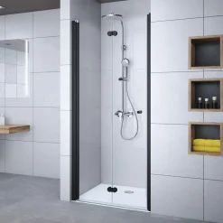 Breuer Drehfalttür Elana Komfort 2-teilig für Nische Anschlag links schwarz matt Bella C 750 mm