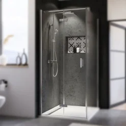 Breuer Drehfalttür Panorama für Seitenwand Anschlag links alu chromeffekt grau getönt 900 mm