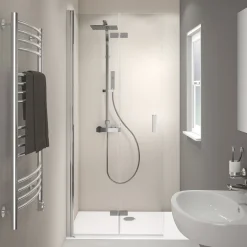 Drehfalttür Panorama alleinstehend, Anschlag links, alu chromeffekt, grau getönt, 900 mm^Breuer Clearance