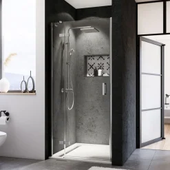 Breuer Drehtür mit Festteil Panorama für Nische Anschlag links schwarz matt Bella C 800 mm