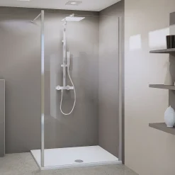 Duschwand Panorama Flex alleinstehend mit Decken- oder Wandstabilisator alu chromeffekt Klarglas 1000 mm^Breuer New