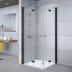 Breuer Eckeinstieg Elana Komfort Drehfalttür 4-teilig schwarz matt grau getönt 900/800 mm