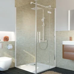 Breuer QUICK72 Drehtür mit Festteil Avanta für Seitenwand Anschlag rechts Alu chromeffekt Klarglas 900 mm