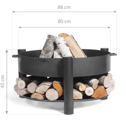 CookKing Feuerschale Montana 80 inkl. Holzlager 88x45cm Schwarz