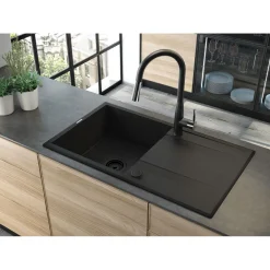 1 Becken Granitspüle ERIDAN mit Abtropffläche graphit metallic*deante Online