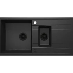 1,5 Becken Granitspüle ERIDAN mit Abtropffläch graphit metallic*deante Clearance