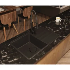 deante Granit-Einbauspüle Momi inkl. Schneidebrett 44 x 67 cm Graphit Metallic