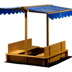 Sandkasten mit schwenkbarem Dach 120 x 120 x 120 cm hellbraun^dobar New