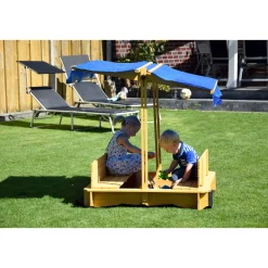 Sandkasten mit schwenkbarem Dach 120 x 120 x 120 cm hellbraun^dobar New