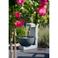 dobar XL Design-Gartenbrunnen mit LEDs 52 x 65 x 44 cm grau