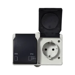 2-fach Aufputz-Steckdose Basic Feuchtraum grau* Discount