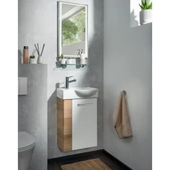 Gäste-WC Waschtischunterschrank rechts SBC 440 x 600 x 243 mm AstEiche/Weiß*Fackelmann