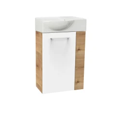 Gäste-WC Waschtischunterschrank links SBC 440 x 600 x 243 mm AstEiche/Weiß*Fackelmann Sale