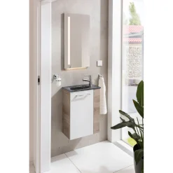 Gäste-WC Waschtischunterschrank links SBC 440 x 600 x 243 mm NatureOak/Weiß^Fackelmann Sale