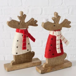 Figur Irschel sortiert Hirsch 15 x 4,5 x 25 cm cremeweiß rot Textil Holz