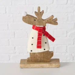 Figur Irschel sortiert Hirsch 15 x 4,5 x 25 cm cremeweiß rot Textil Holz