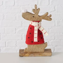 Figur Irschel sortiert Hirsch 15 x 4,5 x 25 cm cremeweiß rot Textil Holz