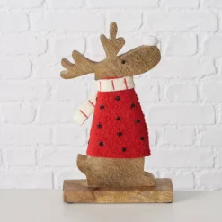 Figur Irschel sortiert Hirsch 15 x 4,5 x 25 cm cremeweiß rot Textil Holz