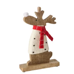 Figur Irschel sortiert Hirsch 15 x 4,5 x 25 cm cremeweiß rot Textil Holz