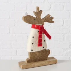 Figur Irschel sortiert Hirsch 15 x 4,5 x 25 cm cremeweiß rot Textil Holz