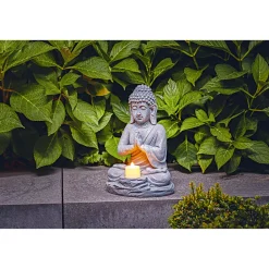 Flector Garten LED-Solar-Dekolicht Buddha grau