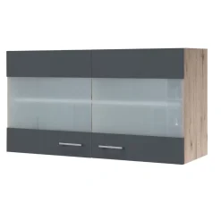 Küchen-Glasoberschrank „Tiago“, 100x54,8x32 cm, basaltgrau/San Remo Eiche*Flex-Well Clearance
