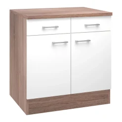 Küchenunterschrank „Samoa“, 80x85x60 cm, weiß/Sonoma Eiche*Flex-Well New