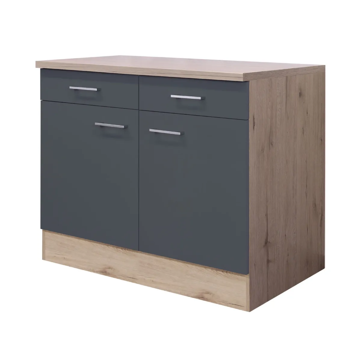 Küchenunterschrank „Tiago", 100x85x60 cm, basaltgrau/San Remo Eiche*Flex-Well New