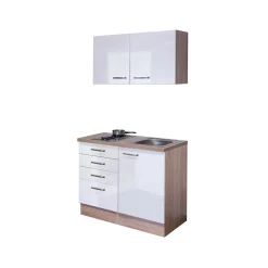 Flex-Well Miniküche „VALERO 501-000“, 100x60 cm, weiß-sonoma eiche