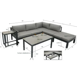 Garden Pleasure Lounge-Eckgruppe MIRANDA, 5-tlg. Alu / Olefin / Nonwood, grau^ Online