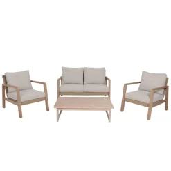 Garden Pleasure Lounge-Set SAN MATEO, 4-teilig, Eukalyptus,Geflecht,Polyester100%