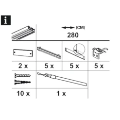 Flächenvorhangschiene 5-läufig 280 cm Aluminium*Gardinia Best