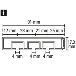 Vorhangschiene GE3 150 cm mit Profil für Blendenbefestigung weiß*Gardinia Best