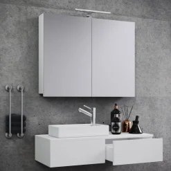 Gäste-Waschplatz Gudas 3-teilig mit Spiegelschrank weiß*VCM Best