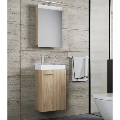 VCM Gäste-Waschplatz Slito mit Spiegelschrank inkl Beleuchtung Sonoma-Eiche