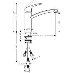 Hansgrohe Einhebel-Küchenmischer 160 Focus M41 Niederdruck 1 Strahlart Chrom