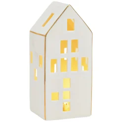 Haus mit LED aus Porzellan weiß 8 x 17 x 7 cm