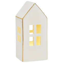 Haus mit LED aus Porzellan weiß 6 x 15 x 6 cm