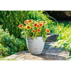 Pflanzgefäß Big Groove rund Durchmesser 40 x 37 cm Light cement*Haveson Hot