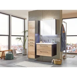 Hochschrank Bergen, 2 Türen, Farbe: Eiche Natur, Anthrazit