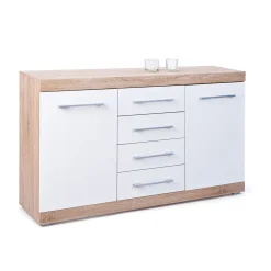 Kommode „Lublin Typ 4“, Eiche Sonoma, weiß, 155x87x40 cm*Inter Link Discount