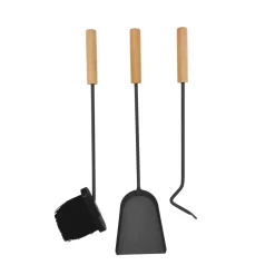 Kaminbesteck mit Holzgriffen^ New